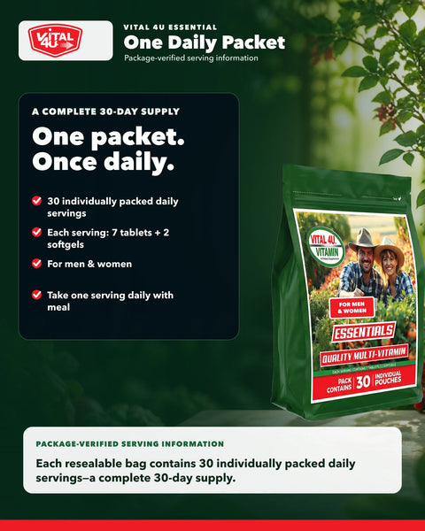 Essential 30-Day Multivitamin Daily Support Pouch Vital 4U