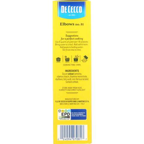 Pasta Elbows 16 oz Pasta DE CECCO