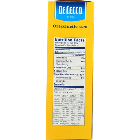 Orecchiette Pasta 16 oz Traditional Apulia Shape De Cecco