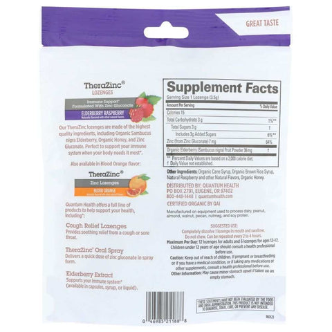 TheraZinc Elderberry Organic Immune Support Lozenges QUANTUM 18 ea