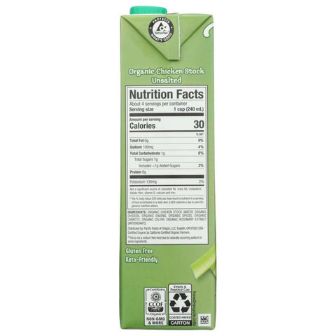 Organic Unsalted Chicken Stock 32 oz Pacific Foods