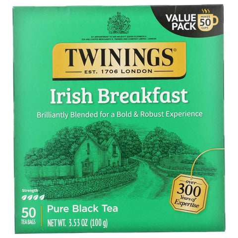 100% Pure Black Tea Irish Breakfast Tea Bags Twinings 50 Count