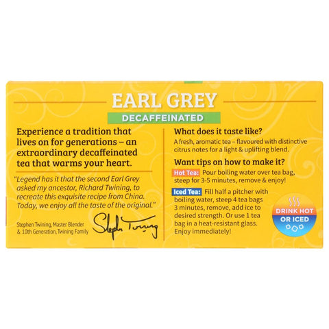 Earl Grey Naturally Decaffeinated Tea Bags 20 Count Twinings of London