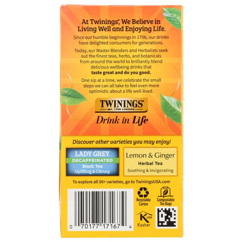 Earl Grey Naturally Decaffeinated Tea Bags 20 Count Twinings of London