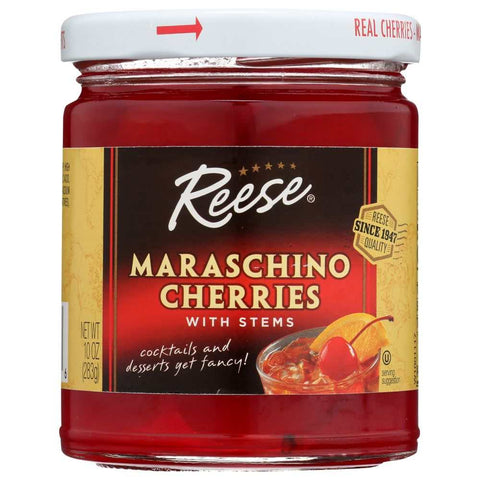 Red Maraschino Cherries with Stems 10 oz REESE