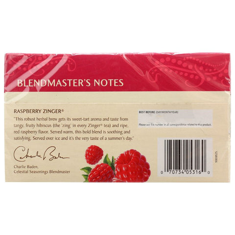 Raspberry Zinger Herbal Tea Caffeine Free 20 Tea Bags CELESTIAL SEASONINGS