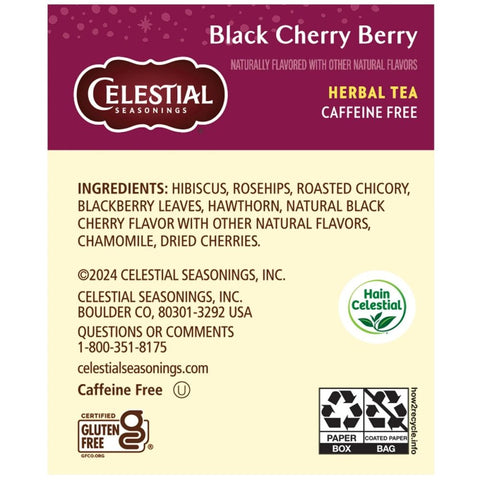 Black Cherry Berry Herbal Tea Caffeine Free 20 bg Celestial Seasonings