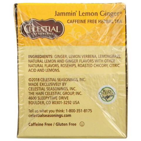 Jammin Lemon Ginger Herbal Tea Caffeine Free 20 Bags Celestial Seasonings