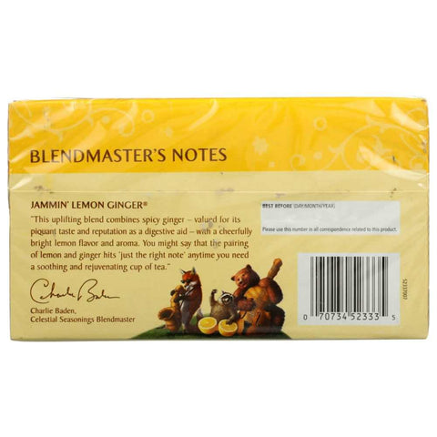 Jammin Lemon Ginger Herbal Tea Caffeine Free 20 Bags Celestial Seasonings