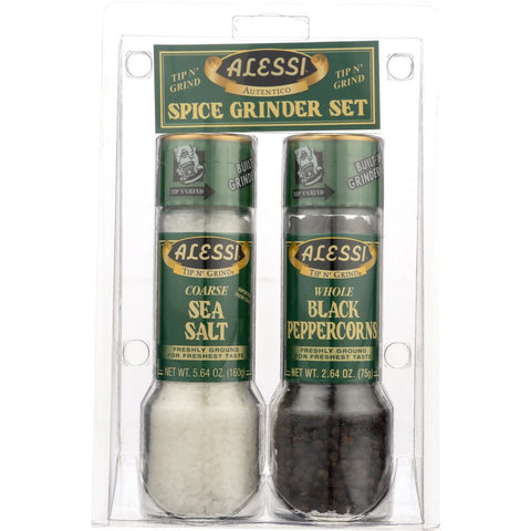 Grinder Set Salt and Pepper Tip n' Grind Glass Bottles ALESSI