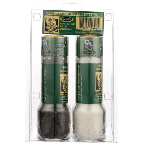 Grinder Set Salt and Pepper Tip n' Grind Glass Bottles ALESSI