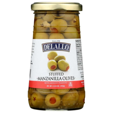 Stuffed Manzanilla Olives Roasted Red Pepper Premium Spanish Olives DeLallo 5.75 oz