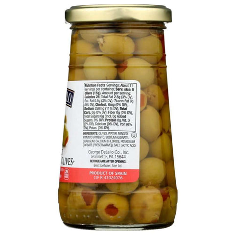 Stuffed Manzanilla Olives Roasted Red Pepper Premium Spanish Olives DeLallo 5.75 oz