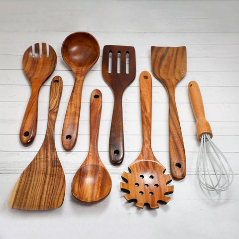 Acacia Wooden Spoon Set 9-Piece Cooking and Serving Spoons