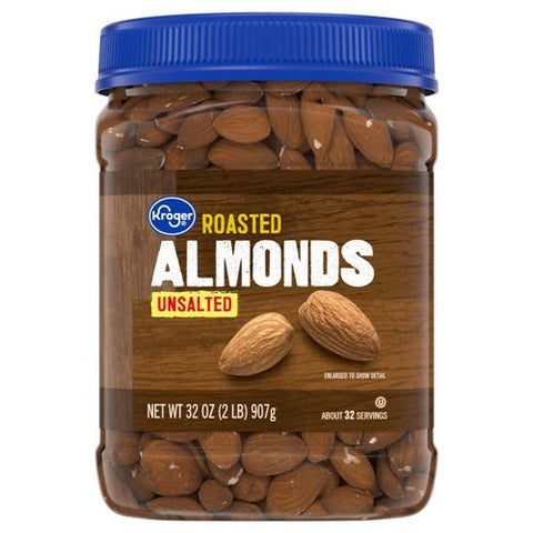 Kroger Roasted Unsalted Almonds 32 oz