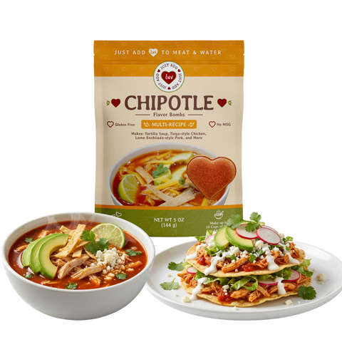 Chipotle Luv Bombs (2 per bag) - Tortilla Soup, Tinga-style Chicken, Lomo Enchilado-style Pork, etc.