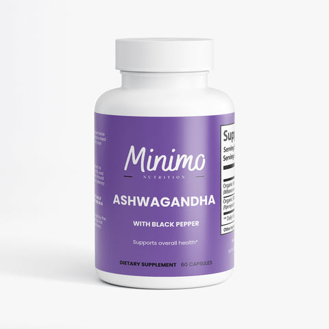 Organic Ashwagandha with Black Pepper Supplement 60 ct Minimo Nutrition