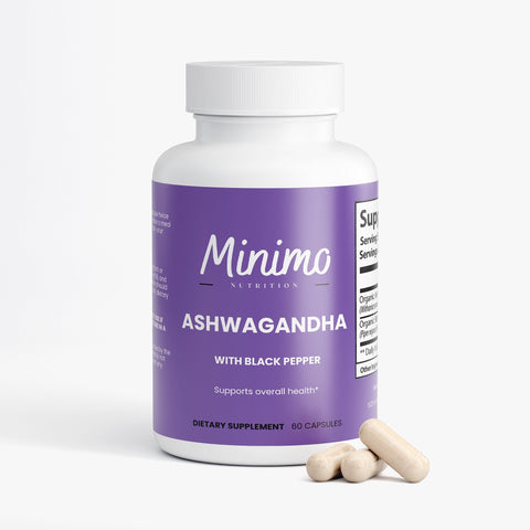 Organic Ashwagandha with Black Pepper Supplement 60 ct Minimo Nutrition