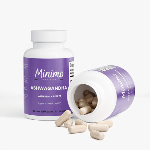 Organic Ashwagandha with Black Pepper Supplement 60 ct Minimo Nutrition