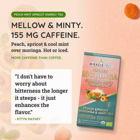 Organic Moringa Energy Tea - Peach Mint Apricot - Natural Coffee Alternative