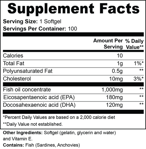 Omega-3 EPA 180mg + DHA 120mg Softgels Dietary Supplement