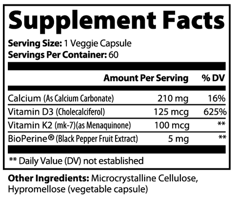 Bone & Heart Support Vitamin K2 D3 Supplement 60 ct Minimo Nutrition