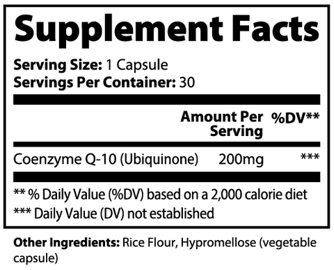 CoQ10 Ubiquinone 200mg Capsules Dietary Supplement