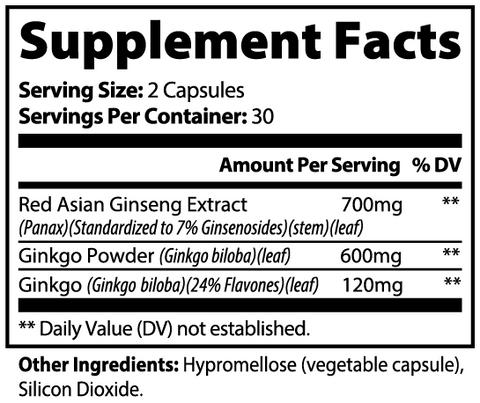 Ginkgo Biloba + Ginseng Herbal Supplement 60 ct Minimo Nutrition