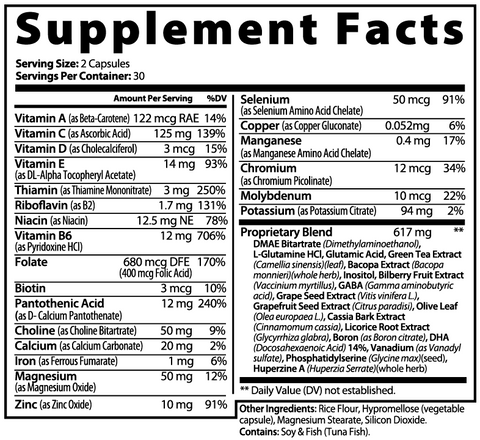 Brain & Focus Formula Cognitive Enhancer Supplement 60 ct. Minimo Nutrition