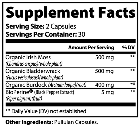 Sea Moss with Bladderwrack and Burdock Root Supplement 60 ct Minimo Nutrition