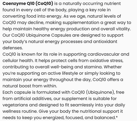 CoQ10 Ubiquinone 200mg Capsules Dietary Supplement