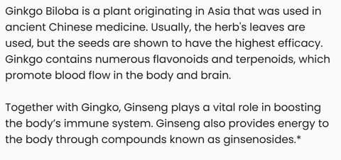Ginkgo Biloba + Ginseng Herbal Supplement 60 Capsules