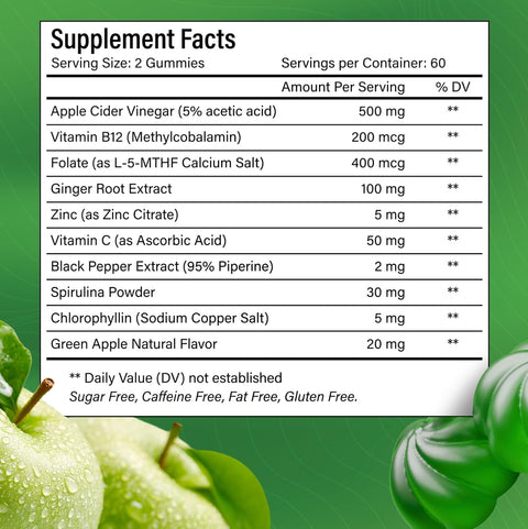 Premium Apple Cider Vinegar (ACV) Gummies, Formulated with Vitamin B12, Zinc, Ginger & Vitamin C