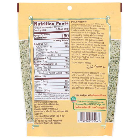 Hulled Hemp Seed Hearts 8 oz Nutritional Seeds BOB'S RED MILL
