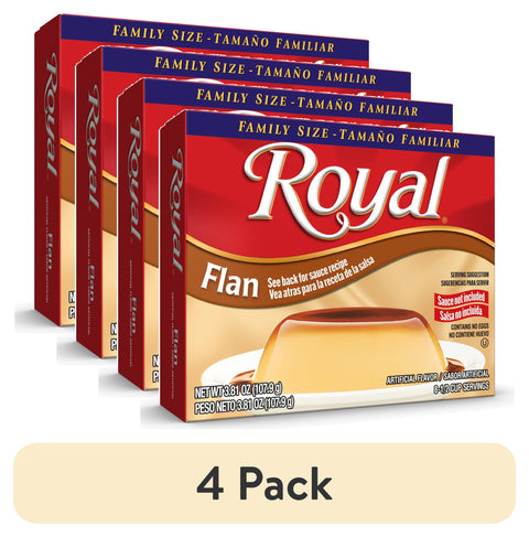 (4 pack) Royal Flan Instant Dessert Mix, No Caramel Sauce Included, 3.8 oz Family Size Box, 8.5 Servings