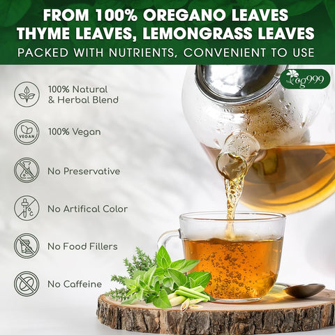 Premium Oregano Herbal Tea with Jasmine-Like Notes | Blend of Oregano, Thyme & Lemongrass