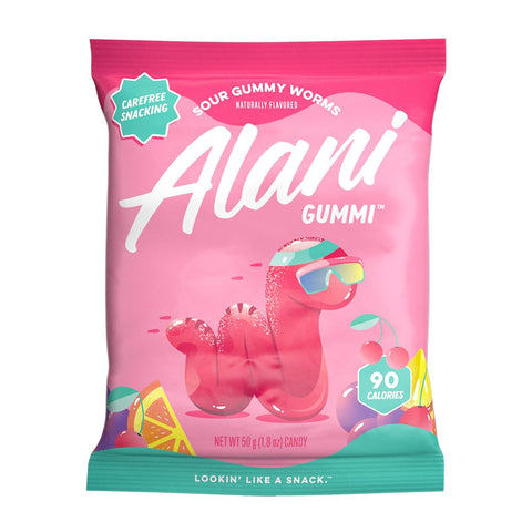 Alani Gummis Sour Gummy Worms Low Sugar Gummy Candy (6G) | 90 Calories per Bag | On-The-Go Snacks | Gluten Free | 6G of Fiber |