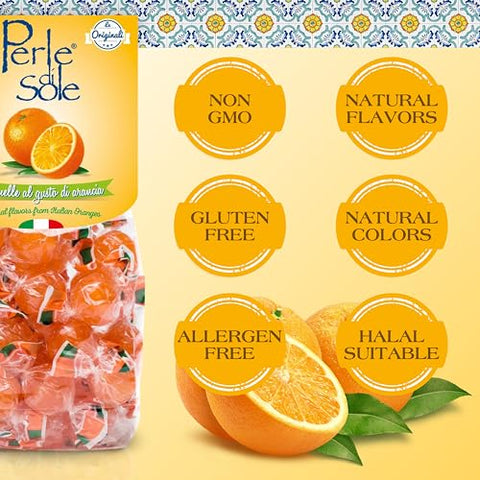 Perle di Sole Sorrento Orange Drops — Italian Hard Candy (7 oz / 200g)