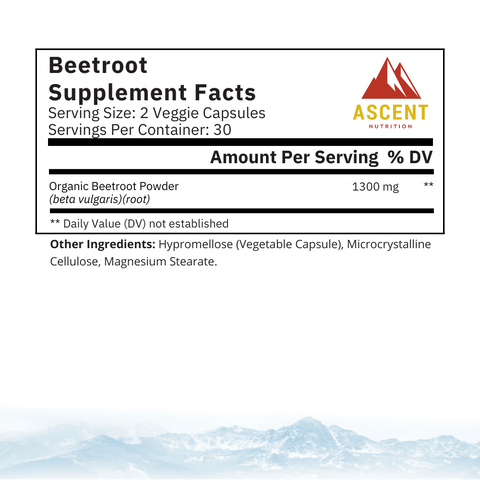 Organic Beetroot 1300 mg 60 Capsules Ascent Nutrition