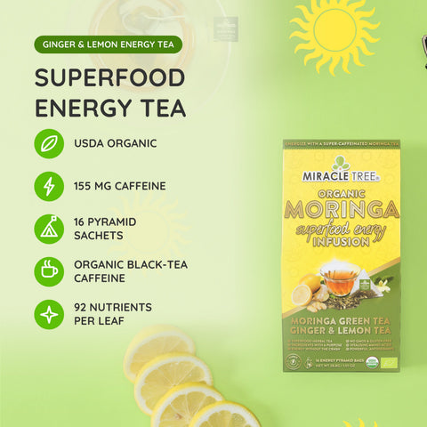 Organic Moringa Energy Tea - Ginger Lemon - Natural Coffee Alternative