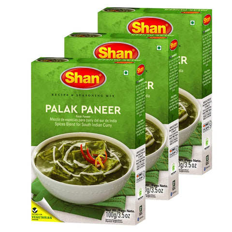 Shan Palak Paneer Recipe & Seasoning Mix 100G (3.52Oz) Pack Of 3 - Mix For Spinach And Cheese - Suitable For Vegetarians - Airti
