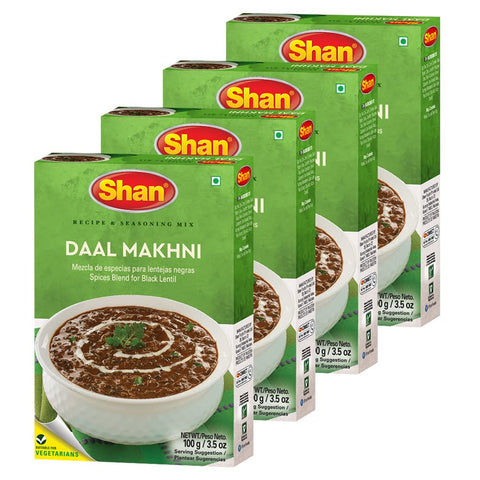 Shan Daal Makhni Recipe & Seasoning Mix 100G (3.52Oz) Pack Of 4 - Spice Blend For Black Lentil - Suitable For Vegetarians - Airtight Bag In A Box