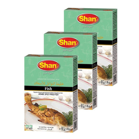 Shan Fish Arabic Seasoning Mix 1.76 Oz (50G) - Spice Powder For Middle Eastern Style Spicy Fried Fish - Suitable For Vegetarians - Airtight Bag In A Box (Pack Of 3)