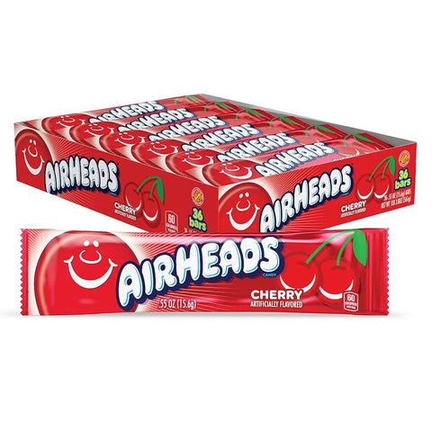 Airheads Full-Size Candy Bars  Taffy Candy Bulk Pack  Individually Wrapped  Cherry Fruit Flavor Artificially Flavored  36 Count Box