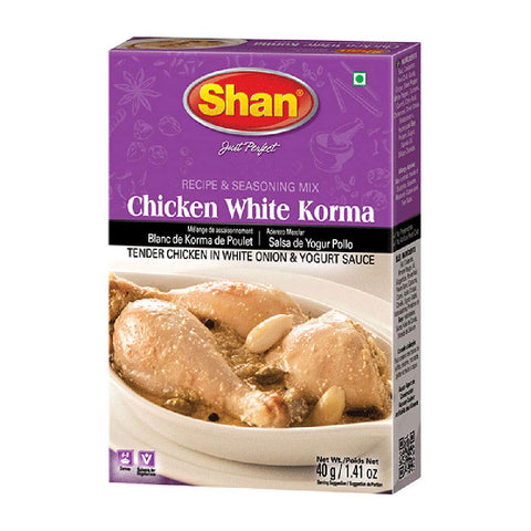 Shan Chicken White Korma Masala And Seasoning Mix 1.76 Oz (50G) - Spice Powder For Tender Chicken In White Onion And Yogurt Sauce - Suitable For Vegetarians - Airtight Bag In A Box