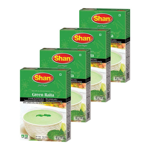 Shan Green Raita Seasoning Mix - Mint & Green Chili - 1.41 oz (Pack of 4) - Vegetarian Friendly - Airtight Bag in Box