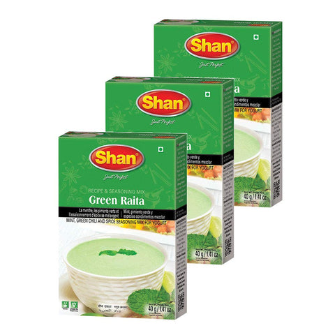 Shan Green Raita Recipe And Seasoning Mix 1.41 Oz (40G) - Mint, Green Chili And Spice Seasoning Powder For Yogurt - Suitable For