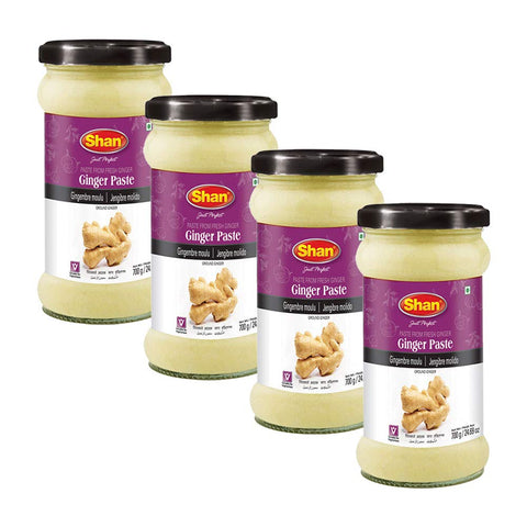 Shan Ginger Paste 24.69 Oz (700G) - Traditional Taste Enhancing Cooking Paste From Fresh Ground Ginger - Suitable For Vegetarians - Airtight Glass Jar (Pack Of 4)