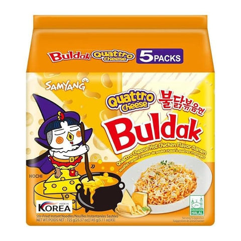 Samyang Quattro Cheese Pasta Buldak Chicken Flavor Ramen - A Spicy Cheesy Delight - 25.5 Oz (Pack Of 1) (Total 5 Pcs)