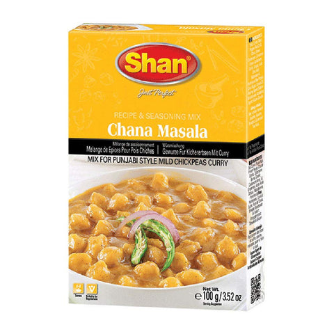 Shan Chana Masala Recipe and Seasoning Mix 3.52 oz (100g) - Spice Powder for Punjabi Style Mild Chickpeas Curry - Suitable for V